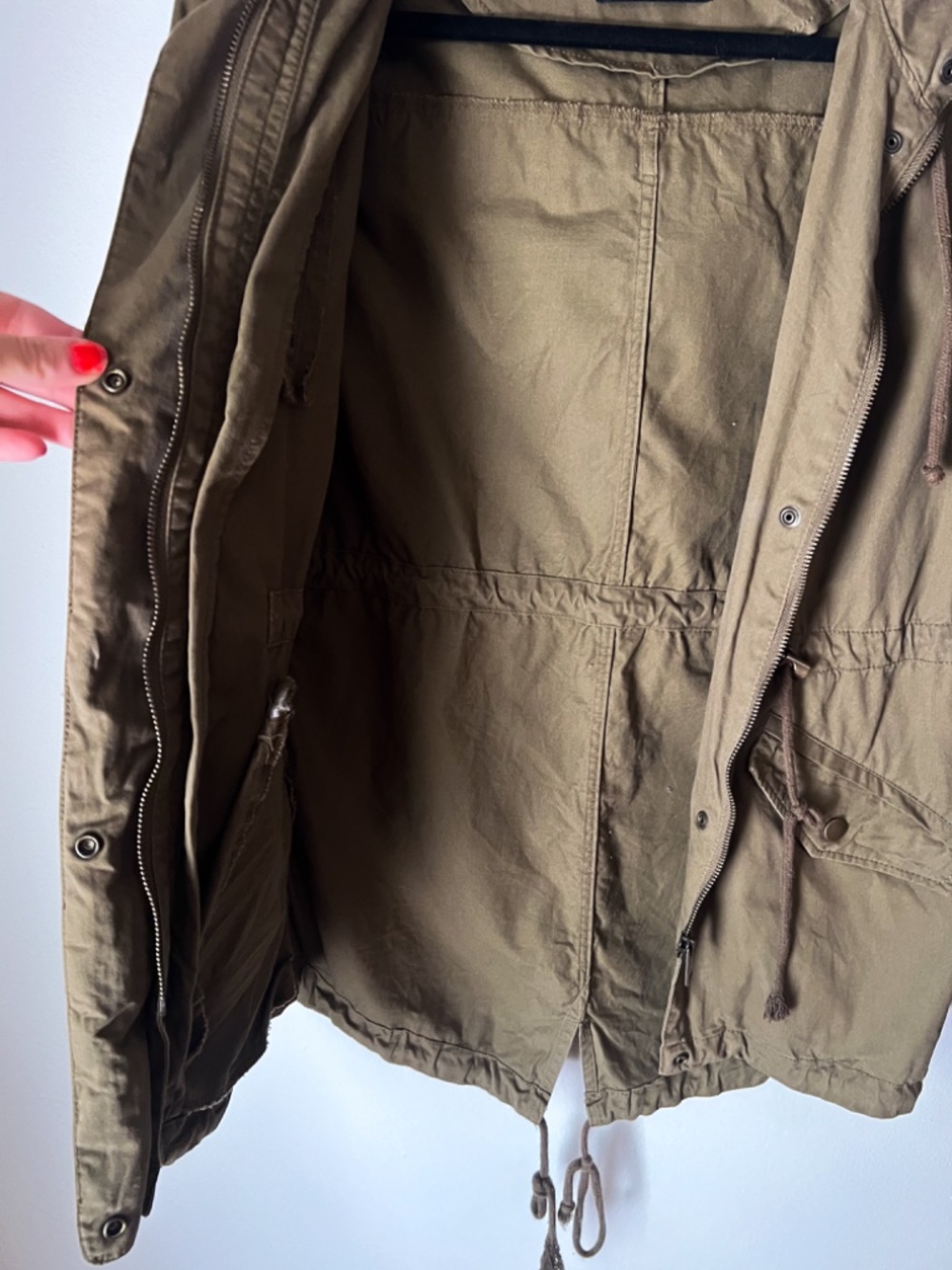 Love Tree Olive Green Utility Anorak Field Jacket Hooded Cargo Military Small - Picture 6 of 12